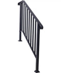 Heavy Duty Wrought Iron Handrail For Outdoor Steps Three Step Staircase flat out tough rustproof powder coated metal picket railing side view.