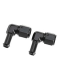 Female AN6 To Three Eighths Inch Hose Fittings With 90 Degree Swivel And Side Port Swivel Seal For Oil Fuel Water Gas And Air Lines Rugged Aluminum Black 2 Pack, angled view