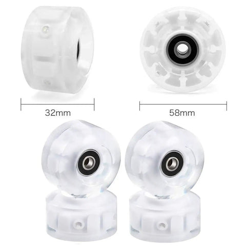 4 Pack Luminous Roller Skate Wheels With Bearings For Night Time Rides 32mm By 58mm Quad Wheels In White Glow In The Dark