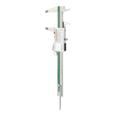 Mingzhe Digital Caliper 6in, IP54 Splashproof, Stainless Steel measuring tool with a display and scale markings.