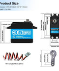 Diagram of Pack Of 2 Beefy 35Kg High Torque RC Servo with dimensions, 7.4V digital motor, and stainless steel gears for RC projects.