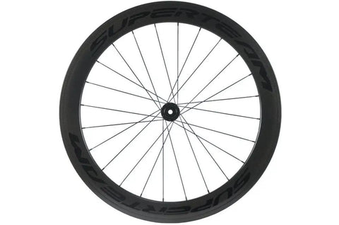 60mm Carbon Road Disc Clincher Wheelset For Fast Sprinting And Smooth Climbs 700C Rim Matte 23mm Width Center Lock Front View