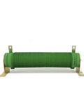 Braking resistor, green cylindrical 1000W, 100Ω, with metal mounting brackets for VFD inverter.