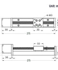 Compact Linear Rail Guide Actuator With 200mm Stroke T6x1 Lead Screw And NEMA11 Stepper Motor For DIY CNC Router Precise Positioning Lab And Inspection Equipment Easy Setup And Reliable Motion For Makers. dimension drawing, 275mm overall