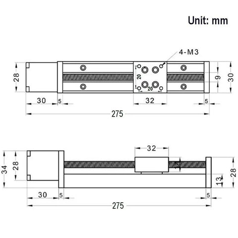 200Mm Mini Linear Rail Guide Lead Screw T6x1 With Nema 11 Stepper Motor High Precision Cnc Automation Slider Kit technical drawing