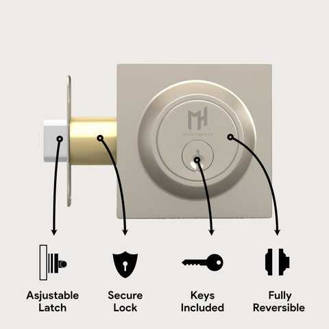 Heavy Duty Square Deadbolt Lock For Left Or Right Handed Doors In Brushed Nickel Finish Secure Durable Bolt With Adjustable Latch
