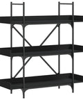 Three Tier Industrial Bookshelf With Adjustable Shelves Sturdy Metal Frame And Engineered Wood Construction Black 42.7 Inch Tall Display Shelf