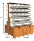 Killer Grade Double Sided Storage Shelves With 5 Tier Iron Clad Metal Shelving Unit For Garage Pantry And Supermarket showing storage bins and wood cabinet.