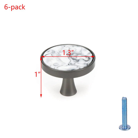 Next Level Grey Marble Cabinet Knobs Six Pack Top Shelf Zinc Drawer Pulls For Kitchen And Bath Setup Durable Electroplated Finish One Point Three Inches Wide smooth cabinet knob with gray marble design and zinc hardware