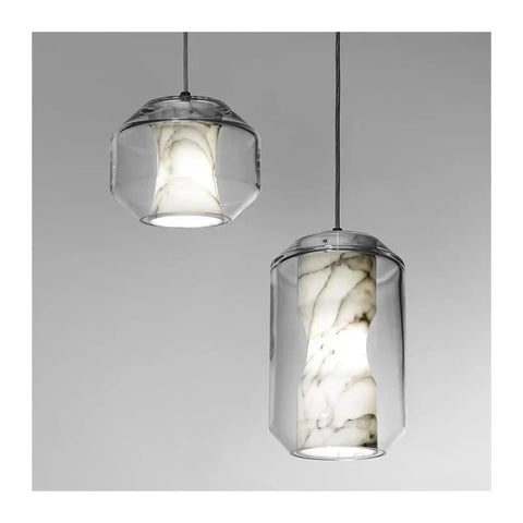 Modern Clear Glass Pendant Light with Marble Pattern Inner Shade, Adjustable Suspended Hanging for Kitchen Island,Warmth, two designs.