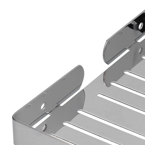 Self Draining Stainless Steel Wall Mounted Soap Dish With Rustproof 304 Construction Hollow Base Drains Water Fast Easy Install Tool Kit Included For Shower Rooms Bathrooms Hotels Homestays, close-up corner
