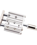 Built Tough Pm32 40 50 Pneumatic Air Cylinder Adjustable Stroke Bore Compact Guide Three Axis Rod Linear Actuator with silver finish.
