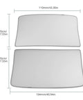 Two silver sunshade roof panels for Tesla Model Y (2020–2025), heat and UV protection, laid flat