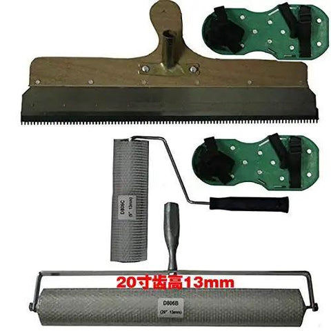 Boss Tough Epoxy Roller With Precision Spike Blades And Heavy Duty Walking Spikes Pro Grade Concrete Leveling Comb Kit set, including brush roller.