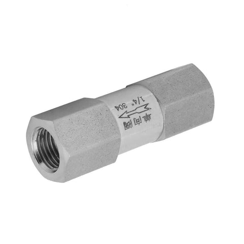Side view of Oumefar stainless steel air check valve, 1/4-inch female thread, hex body, one-way valve