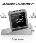 Straight Shooting Digital Angle Finder And Level With A Super Grippy Magnetic Base And Punchy Backlit Display For Woodworking Construction And Quick Home Repair Jobs measuring a 15-degree angle on a metal surface.
