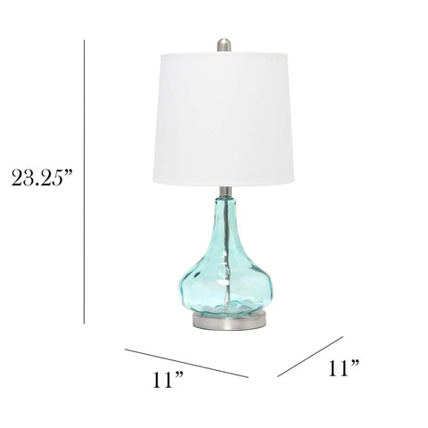 Modern Sage Green Dimpled Glass End Table With White Fabric Shade Lamp Sleek Bedside Table With Brushed Nickel Accents