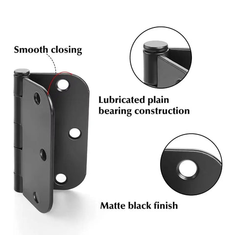Matte Black Art Deco Door Hinges 6 Pack 3.5x3.5 Inches Heavy Duty Iron And Steel Rust Resistant Four Hole Door Mount