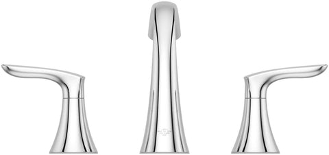Weller 8 Inch Widespread Bathroom Faucet With Three Hole Setup Dual Handles Dope Chrome Finish Metal Pop Up Drain One Point Two GPM Flow Vanity LG49WR0C