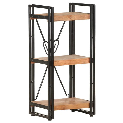 Three-Tier Acacia Wood Bookcase With Powder-Coated Steel Frame, Industrial Style Shelving Unit For Books, Magazines, 15.7x11.8x31.5 Inches
