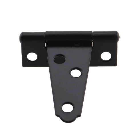 Front view of 2 inch black T-shaped iron door hinge with 6 locating screw holes for outdoor use. Part of 4Pcs set, weather-resistant