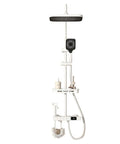 Heavy Hitter Adjustable Shower Set With Expansive Waterfall Head Durable Brass Frame Hot Cold Mixing Valve No Sweat Install Smooth Daily Routines Quick Bathroom Refreshes, featuring wide shower head and detachable handheld sprayer.