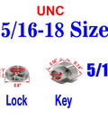 Anti-Theft Locking Nuts 5/16-18 Stainless Steel Security Kit With 4 Locks And 1 Key dimensions image
