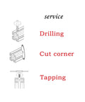 Diagram of Two Pack 1520 Aluminum CNC Profile Linear Rail Extrusion Frame showing drilling, corner cutting, and tapping services.