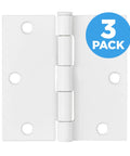Heavy Duty Interior Door Hinges 3 Pack White 3 Point 5 Inch Square Corner Steel Removable Pin with smooth finish.