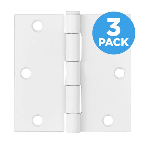 Heavy Duty Interior Door Hinges 3 Pack White 3 Point 5 Inch Square Corner Steel Removable Pin with smooth finish.