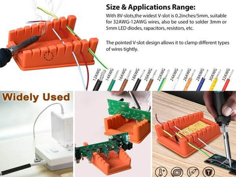 Silicone Soldering Wire Holder With 30 Piece Heat Shrink Tubing Kit, Helping Hands Soldering Stand, 8 Slot Iron Stand For 32 AWG To 12 AWG Wire Welding Fixture, Includes 2 Solder Sponges And Anti Slip Base