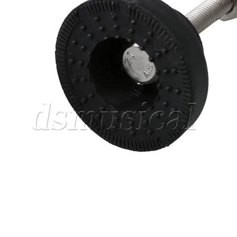 Close-up of Four Pack Slick Adjustable Leveling Feet For Furniture And Home Cabinets M8 Threaded Black Table Leg Glides with rubber cap.