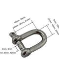 Badass Heavy Duty 304 Stainless Steel Screw Pin D Shackles for Real Deal Rigging and Lifting Needs with size measurements.