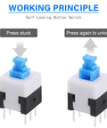 Diagram showing working principle of Self Locking Mini Button DPDT Switch Kit With Caps 80Pcs Micro Push Buttons for DIY Projects