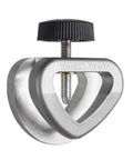Short Tool Jig For Sharpening Short Wood Chisels Carving Gouges And Power Carver Bits That Keeps Your Tools Square To The Grindstone With 90 Degree Alignment And Dual Flange Support For Straight Shanks Pro Grade Quality, silver metal jig with knob.