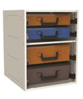 Solid Workhorse Four Drawer Parts Cabinet Tool Storage Organizer With Smooth Rolling Casters, showing colorful drawers in a sturdy steel frame.