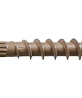 Hardcore Exterior Grade Timber Screws Four Inch Heavy Duty Wood Fasteners With Double Barrier Coating And Wide Washer Head Built Like A Tank For Rough Job Sites And Drives Dead Nuts Tight Pack Of Fifty, detailed view of screw with sawtooth tip.