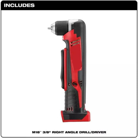 Side view of Heavy Duty Cordless Lithium Ion Right Angle Drill Compact High Torque Quick Disconnect Battery Power Tool.