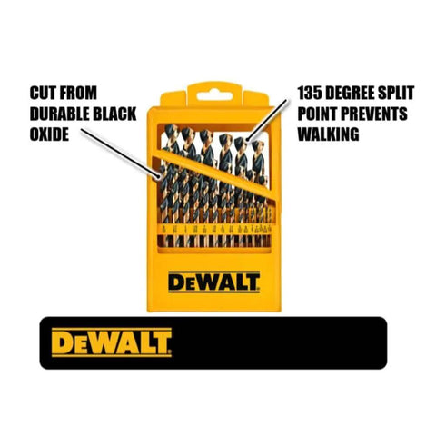 29 Piece Drill Bit Set High Speed Steel With 135 Degree Split Point Black Oxide Coating Optimized Helix Tapered Web For Durable Wood Metal Plastic 3 Flats Shank Size Markings Heavy Duty Kit