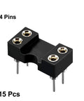 15 Pack DIP IC Socket Adaptor Kit 2.54mm Pitch, 2 row 4 pins, 7.6mm row spacing, close-up of black and silver tone socket