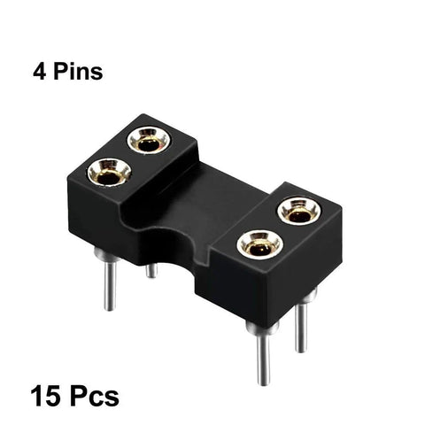 15 Pack DIP IC Socket Adaptor Kit 2.54mm Pitch, 2 row 4 pins, 7.6mm row spacing, close-up of black and silver tone socket