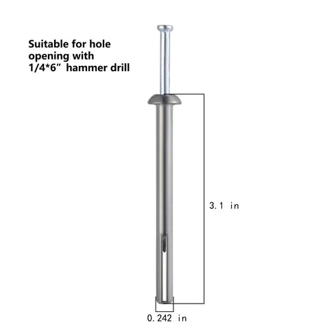 One Quarter Inch By Three Inch Hammer Drive Nail In Anchor Set For Concrete Cement And Brick Walls 50 Pack Zinc Alloy Anchors