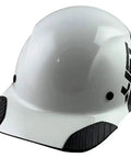 DAX Carbon Fiber Cap Brim Hard Hat 50-50 White Black With 6 Point Suspension, Synthetic Leather Comfort Dome front view
