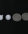 300 Piece Pack Of 7Mm White Stem Furniture Bumpers For Glass Tables And Patio Chairs with two styles shown next to coins.