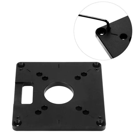 Detail of Six Piece Aluminum Alloy Milling Flip Board Inset Plate Kit for Router Tables showing a corner adjustment screw.