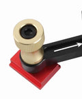 Precision Ball Bearing Roller Guide Wheel For Table Saw Fence Mount, close-up of adjustable gold knob and red base, heavy duty build.