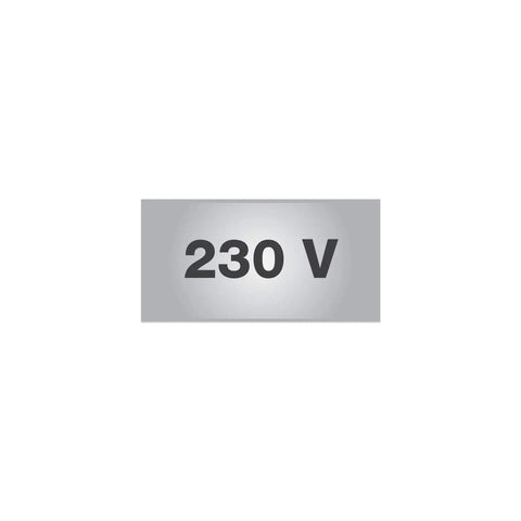 230 V label on stainless steel background for Heavy Duty Professional Grade Stainless Steel Adjustable Height Power Socket Bar.