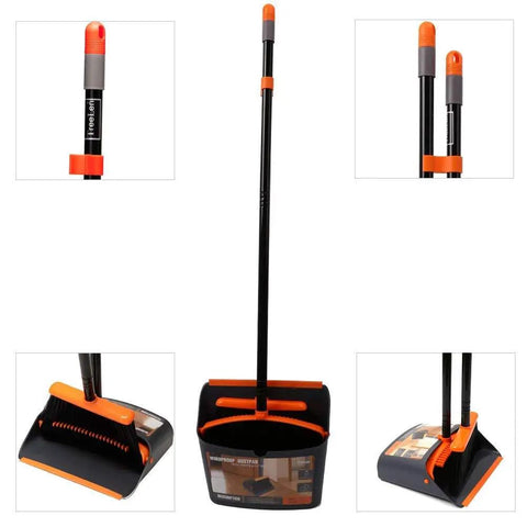 52 Inch Stand Up Broom And Dustpan Set With Tall Steel Handles For Home Kitchen Office And Lobby Cleaning Must Have Snap Together Upright Broom Dustpan Combo Space Saving Movable No Bending Required