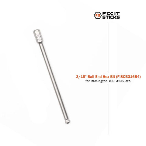 Top Shelf Four Inch Extended Hex Screwdriver Bit With Three Sixteenth Inch Ball End crafted for stubborn rifle screws, showing the ball end tip.