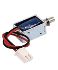 Open Frame Actuator Door Lock With Popup Solenoid, Tiny But Mighty Electromagnetic Lock For Cabinets And Doors, Compact 20.5 By 11 By 10 Mm, 5 To 12V DC, 2 To 5 Mm Stroke, Silver Blue Finish, wiring connector